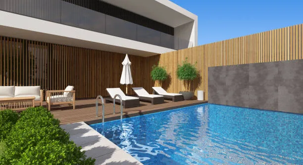 Modern villa with swimming pool. Architecture concept for Real estate.